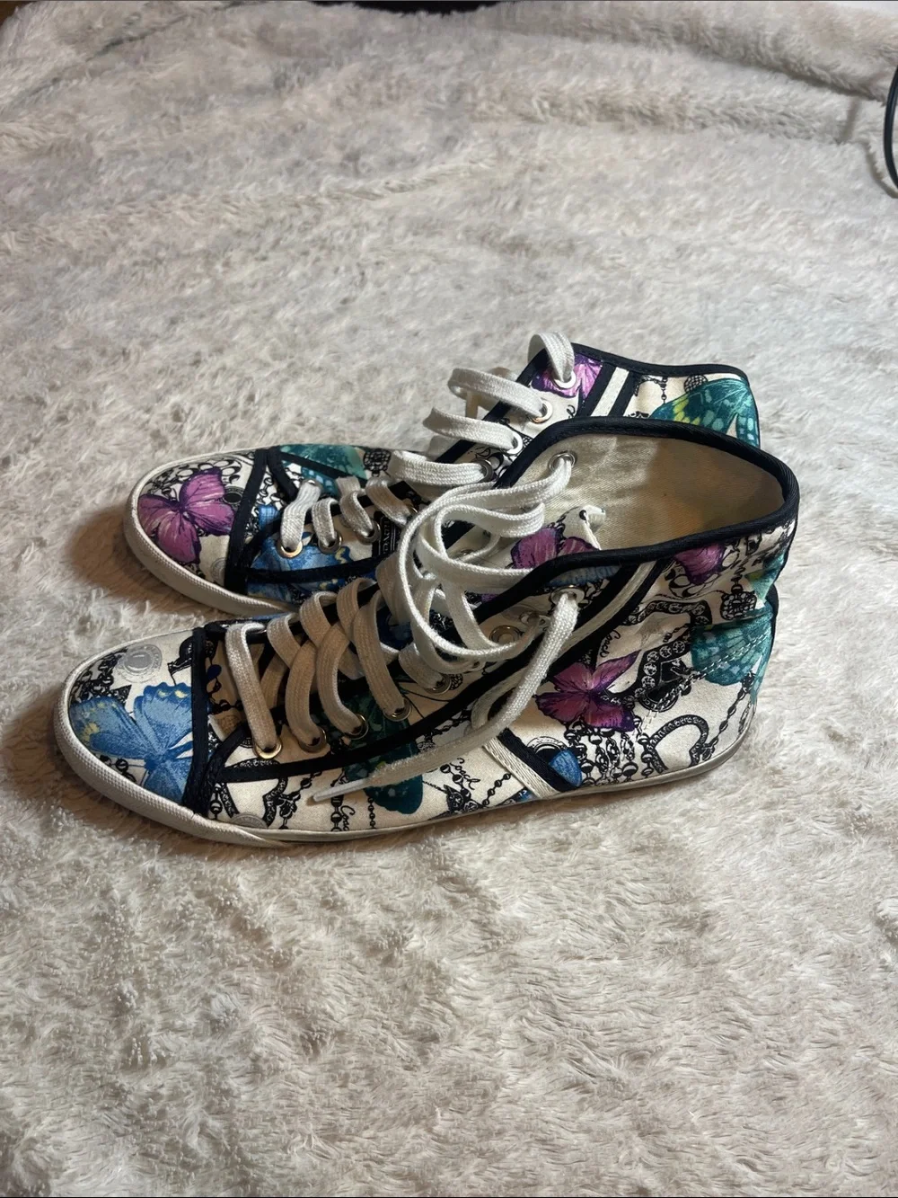 Coach Butterfly Print Canvas Sneakers - Blue & Pink size 8B